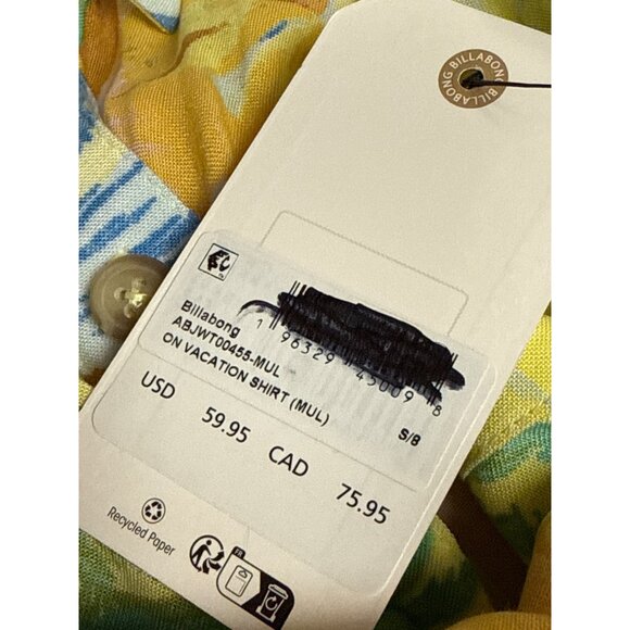 Billabong On Vacation Women's Shirt Woven Button Up Tropical Yellow Size Small - Picture 12 of 12